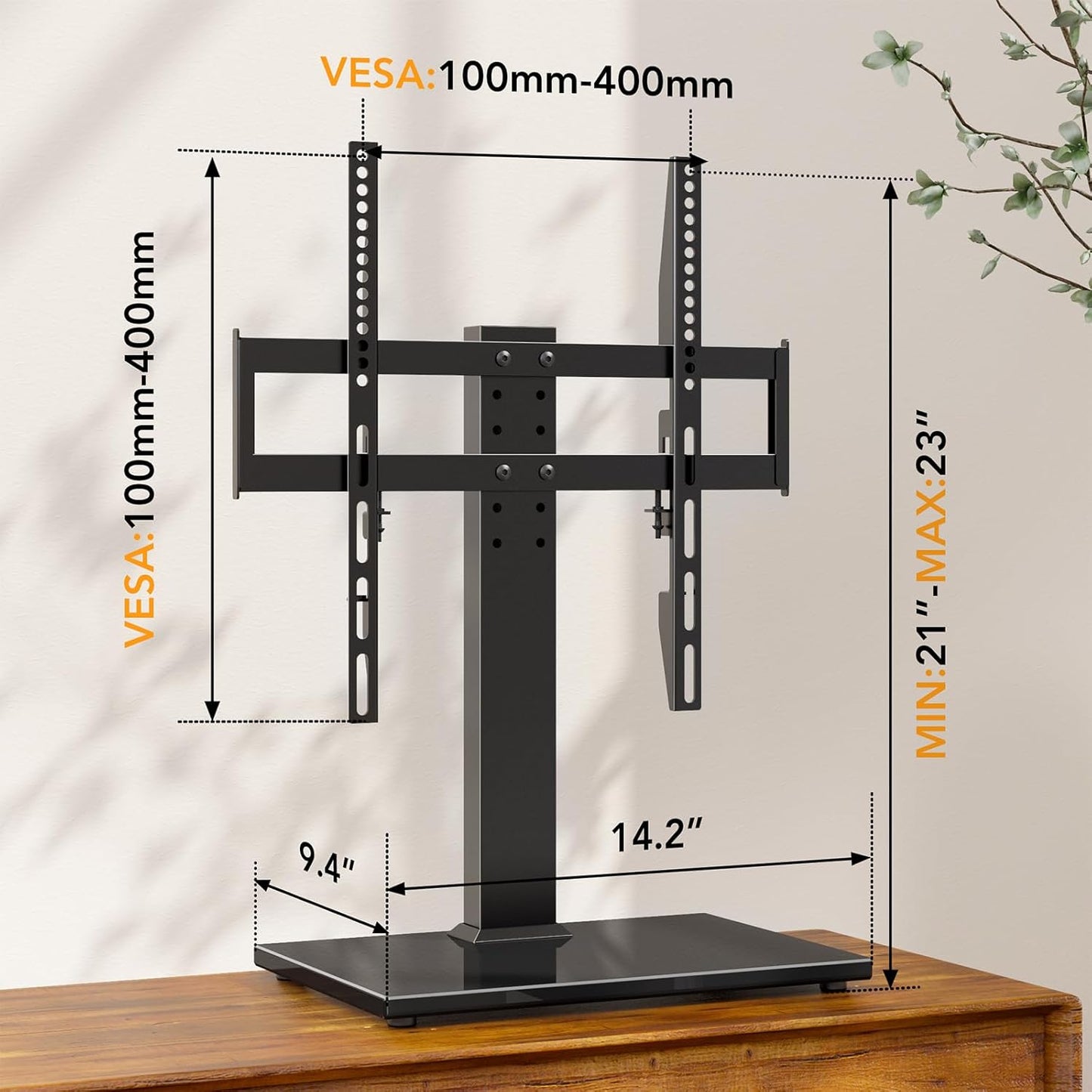 Universal TV Stand - Table Top TV Stand for 27-60 Inch LCD LED Tvs - 6 Level Height Adjustable TV Base Stand with Tempered Glass Base & Wire Management, VESA 400X400Mm