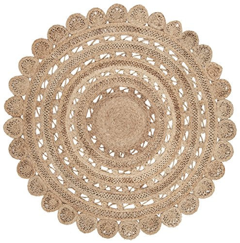 SAFAVIEH Natural Fiber Collection Area Rug - 7' Round, Natural, Handmade Boho Charm Braided Jute, Ideal for High Traffic Areas in Living Room, Bedroom (NF805B)