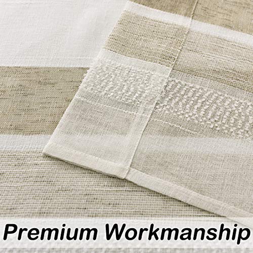 Beige and White Stripe Sheer Curtains Boucle Linen Farmhouse Rustic Window Curtain Panel Yarn Dyed Woven 84 Inches Long for Living Room Bedroom with Rod Pocket, 40" W x 84" L (Pack of 2)
