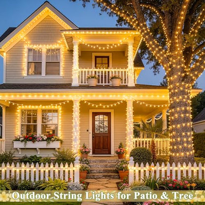 168FT 600 LED String Lights for Outside Clear Wire, Warm White Christmas Lights Outdoor Waterproof, Tree Lights Outdoor Plug in for Patio Wedding Party Holiday Christmas Bedroom Pergola Decor