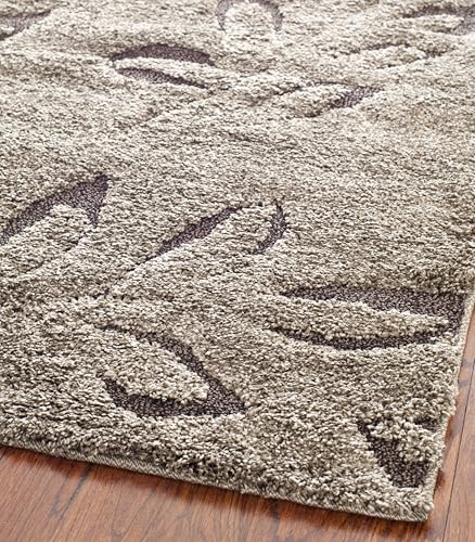 SAFAVIEH Florida Shag Collection Area Rug - 8'6" x 12', Smoke & Dark Brown, Floral Design, Non-Shedding & Easy Care, 1.2-inch Thick Ideal for High Traffic Areas in Living Room, Bedroom (SG456-7928)