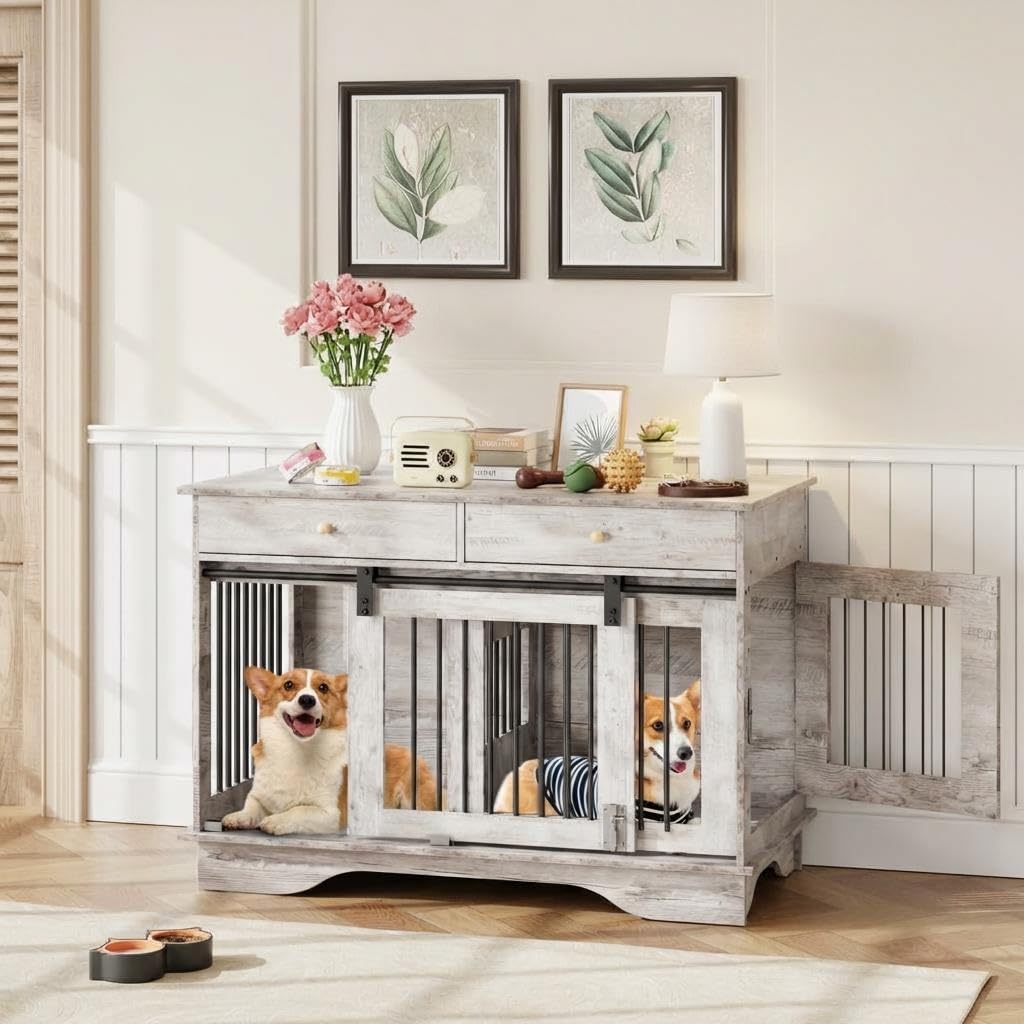 47 Inch Dog Crate Furniture with 2 Drawers