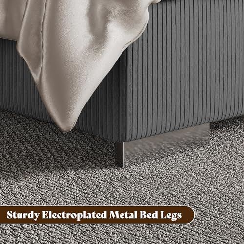 Dark Gray King Bed Frame with Upholstered Headboard, view 7
