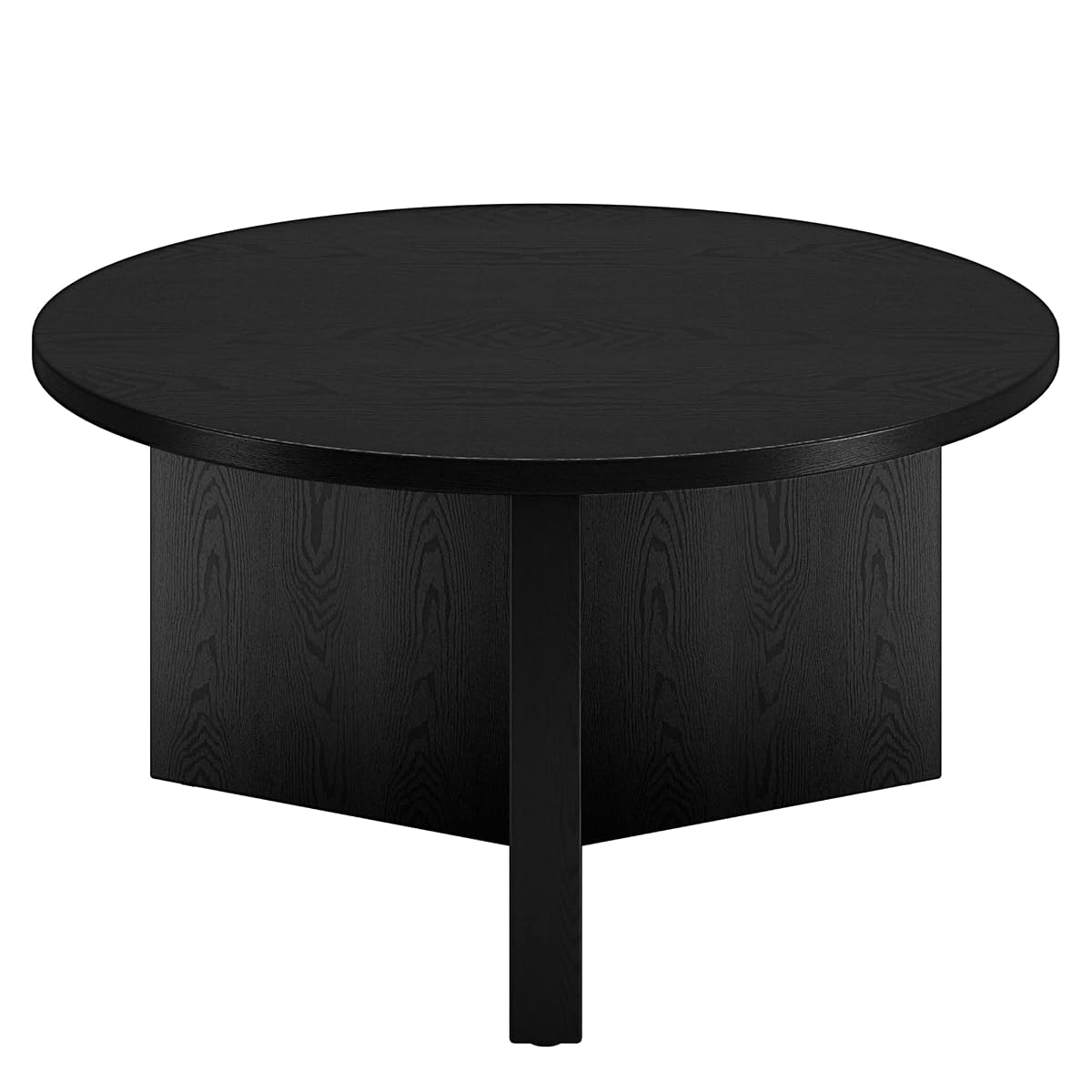 32" Round Wood Pedestal Coffee Table for Living Room, Family Room, Office, or Apartment, Natural Black