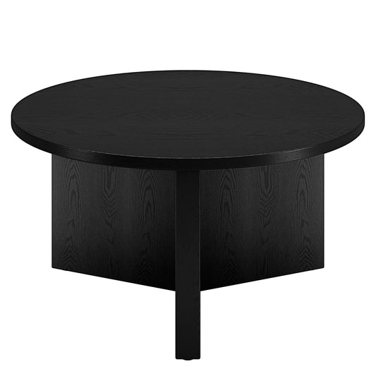 32" Round Wood Pedestal Coffee Table for Living Room, Family Room, Office, or Apartment, Natural Black