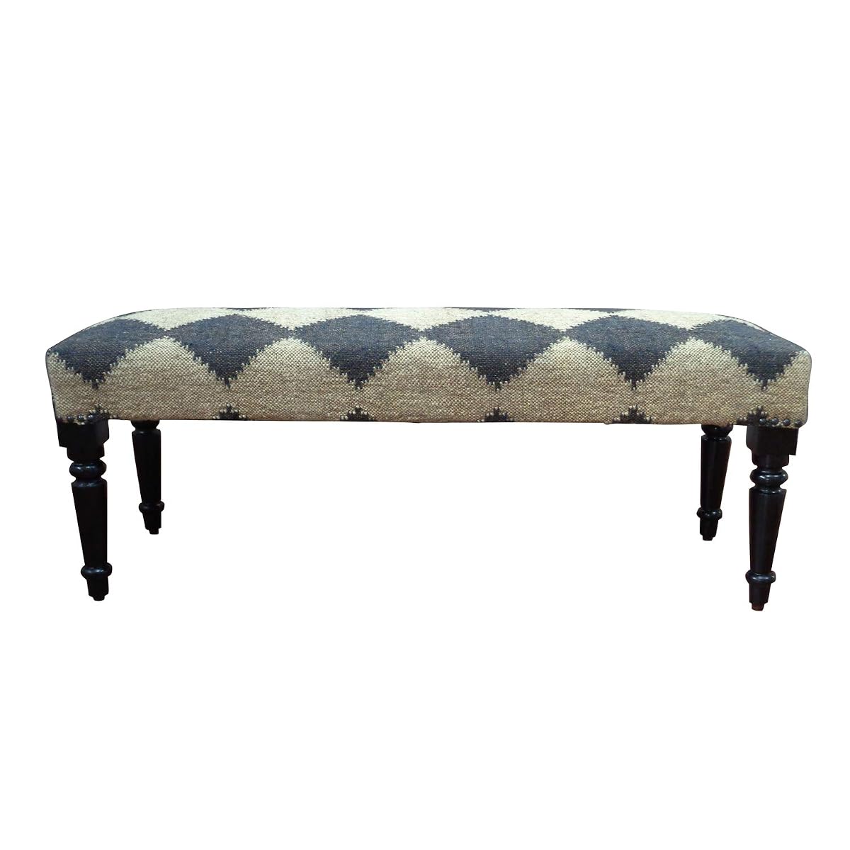LR Home Tan/Black Upholstered Bench for Bedroom End of Bed | Farmhouse Checkered Accent Bench for Living Room, Bedroom, or Entryway Seating | Long Rectangle Sitting Bench | 47"W x 16"D x 18"H