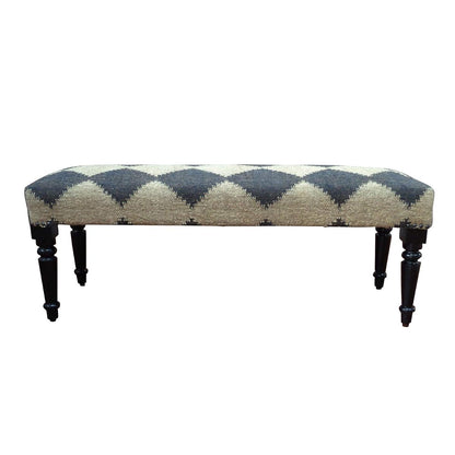 LR Home Tan/Black Upholstered Bench for Bedroom End of Bed | Farmhouse Checkered Accent Bench for Living Room, Bedroom, or Entryway Seating | Long Rectangle Sitting Bench | 47"W x 16"D x 18"H