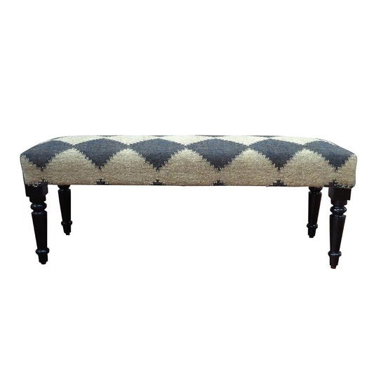 LR Home Tan/Black Upholstered Bench for Bedroom End of Bed | Farmhouse Checkered Accent Bench for Living Room, Bedroom, or Entryway Seating | Long Rectangle Sitting Bench | 47"W x 16"D x 18"H