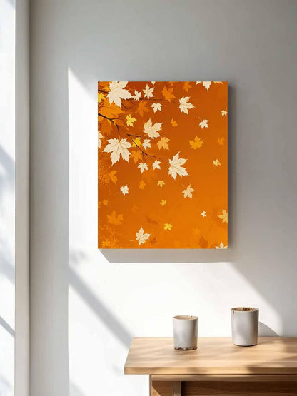 NuYeBiofx Orange Maple Leaf Thanksgiving Canvas Wall Art Prints,30"x20" Framed Picture Artwork Fall Country Leaves Printed Canvas Oil Painting for Living Room Bedroom Office,Ready to Hang