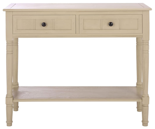 SAFAVIEH Furniture - Samantha 2-Drawer Console Table - Sand - Solid Wood - Classic Storage Design - Ideal for Entryway, Living Room, Hallway, 35.8" W x 13.8" D x 29.5" H (AMH5710J)