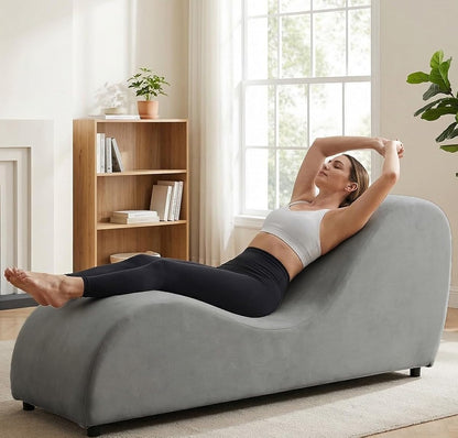 60" Yoga Chaise Lounge Chair for Adults Stretching-Light Grey