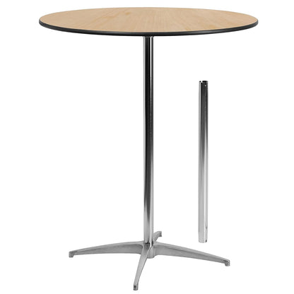 Lars 36'' Round Wood Cocktail Table with 30'' and 42'' Columns, Wood Bar Height Table for Commercial or Residential Use, Natural