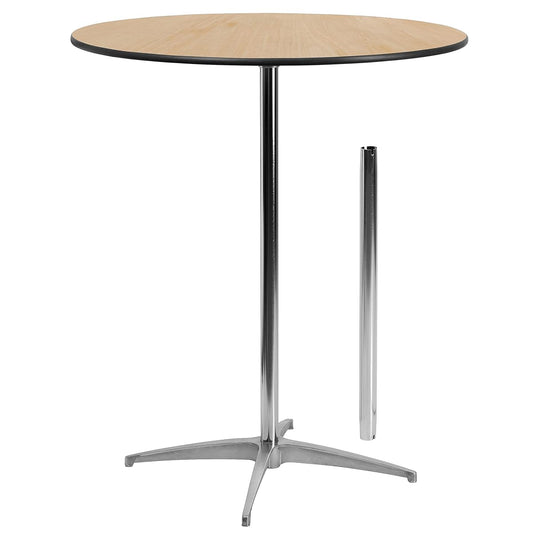 Lars 36'' Round Wood Cocktail Table with 30'' and 42'' Columns, Wood Bar Height Table for Commercial or Residential Use, Natural