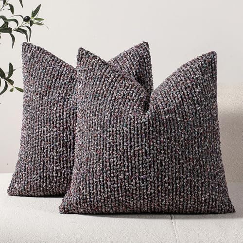 Striped Throw Pillow Covers 18x18 Set of 2 Colorful PurpleTextured Boucle Chic, view 2