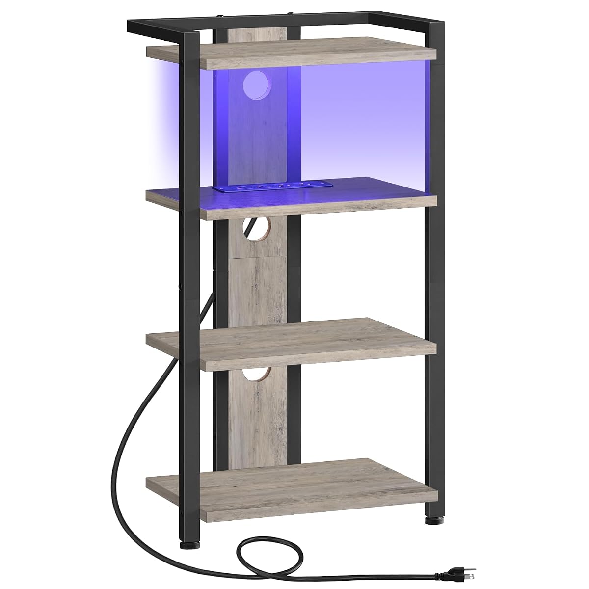 4-Tier AV Media Stand, Media Console with Charging Station&LED Light
