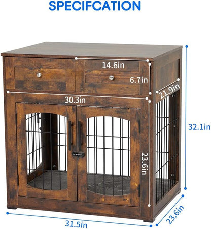 Dog Crate Furniture with Cushion,Wooden Dog Kennels Indoor with 2 Drawers, view 5