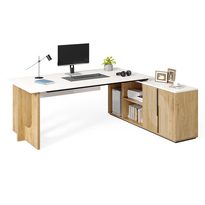 74-Inch Executive L-Shaped Desk with Storage Cabinet & Shelves