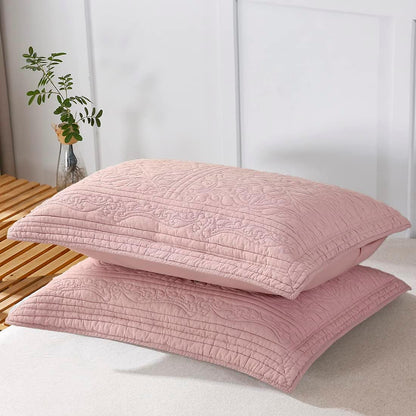 100% Cotton Quilted Pillow Sham Floral Printed Pillow Cover (Standard, Dusty Pink)