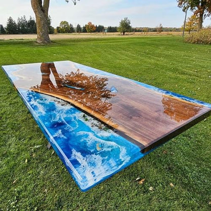 RESINHOMEFURNITURE Handcrafted Blue Seaside Look Furniture Epoxy Resin Dining Table Living Room Table Coffee Table Kitchen Table Conference Table Bar Counter Top Wooden Table Console Table Patio Table