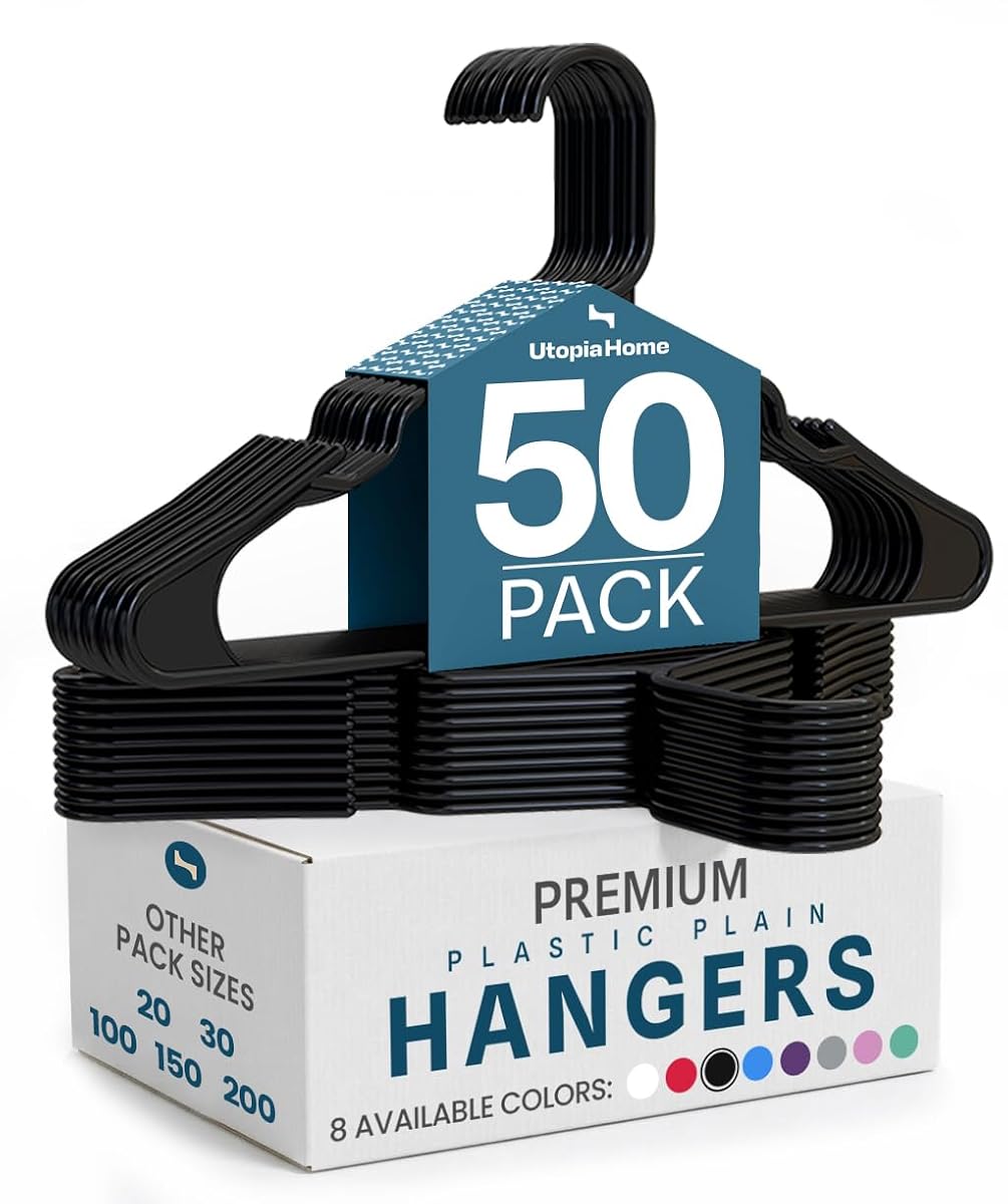 Plastic Hangers 50 Pack – Space Saving Clothes Hanger Black