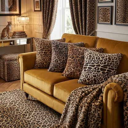Faux Fur Cheetah Print Pillow Covers 20x12 Inch Set of 2, Leopard Print Decorative Pillow Covers Home Decor for Living Room Sofa & Bed, Beige Leopard