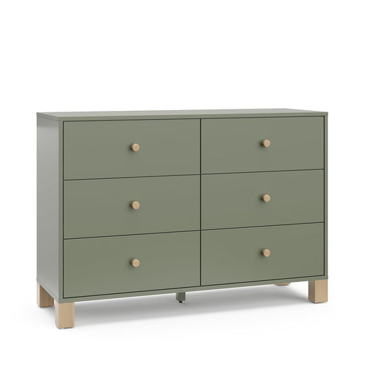 California 6-Drawer Double Dresser, Olive with Driftwood