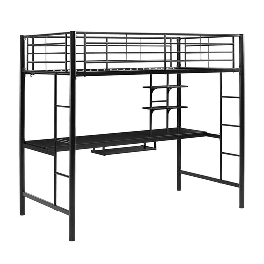 Orion Urban Industrial Metal Double Over Computer Desk Bunk Bed, Full Double, Black