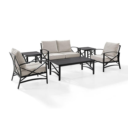 Crosley Furniture KO60017BZ-OL Kaplan 6-Piece Outdoor Seating Set (Loveseat, 2 Chairs, 2 Side Tables, and Coffee Table), Oiled Bronze with Oatmeal Cushions