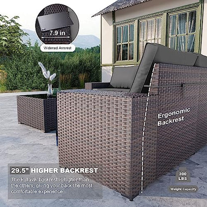 6PCS Outdoor Patio Furniture Set PE Wicker Rattan Sectional Sofa Patio Conversation Sets,Grey