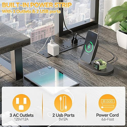 Small L Shaped Gaming Desk with LED Lights & Power Outlets, Reversible L-Shaped Computer Desk with Monitor Stand & Storage Shelf, Corner Desks Home Office Desk with Storage Bag, Grey Oak