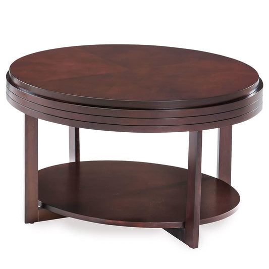 10109-CH Oval Small Coffee Table with Shelf, Chocolate Cherry