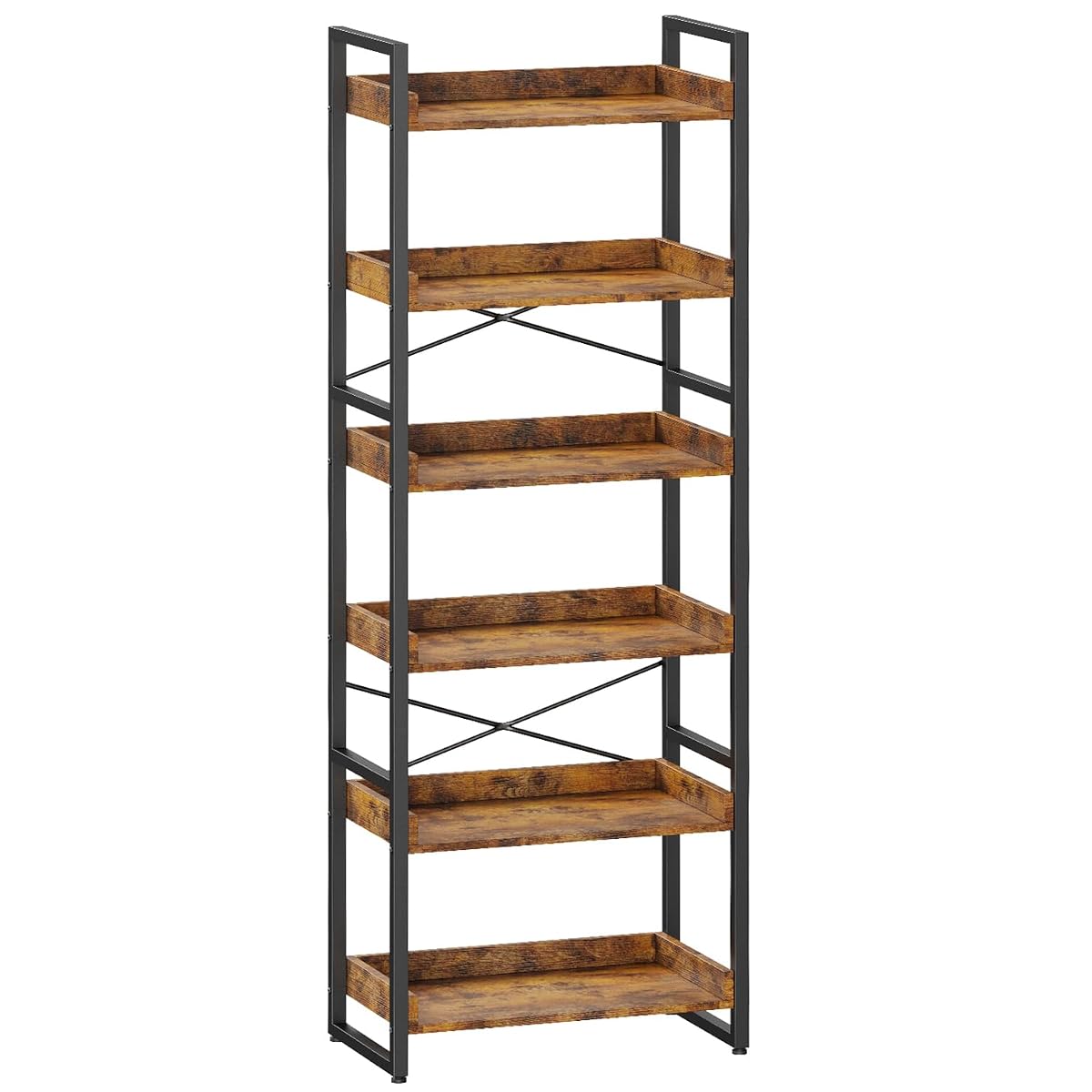 Cheersstar 6-Tier Bookshelf, 6 Tier Industrial Bookcase, Standing Bookshelves, Tall Display Rack with Steel Frame for Living Room, Bedroom, 11.8 x 20 x 69 Inches, Rustic Brown