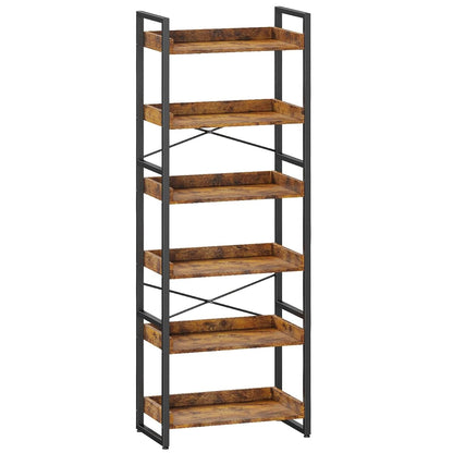 Cheersstar 6-Tier Bookshelf, 6 Tier Industrial Bookcase, Standing Bookshelves, Tall Display Rack with Steel Frame for Living Room, Bedroom, 11.8 x 20 x 69 Inches, Rustic Brown