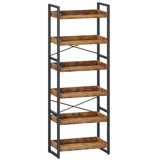 Cheersstar 6-Tier Bookshelf, 6 Tier Industrial Bookcase, Standing Bookshelves, Tall Display Rack with Steel Frame for Living Room, Bedroom, 11.8 x 20 x 69 Inches, Rustic Brown