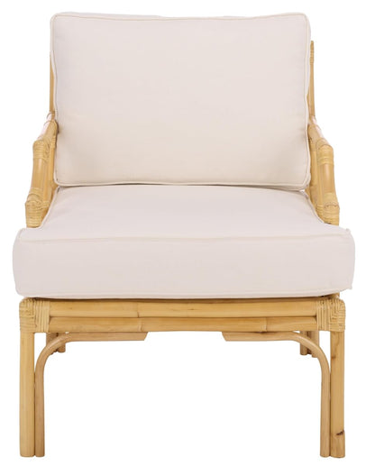 SAFAVIEH Furniture - Kazumi Accent Chair - Coastal Design White Cushion & Natural Rattan - Fully Assembled - Ideal for Living Room, Bedroom, Dining Space, 19.7" Seat Height (ACH6508B)