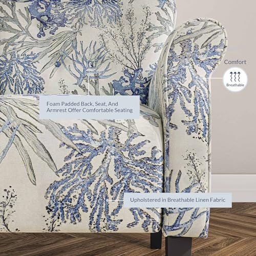 Modern Accent Chair for Living Room, High Back Linen Armchair with Wooden Legs, Upholstered Wingback Side Chair Padded Armrest Single Sofa for Living Room, Bedroom - Allston (Blue Coral)