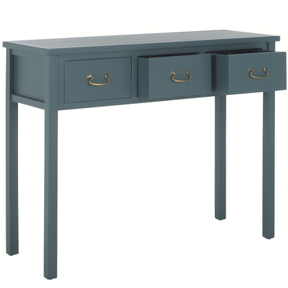 SAFAVIEH Home Collection – Cindy Teal Console Table with Three Drawers, French Farmhouse Storage Console, Tapered Leg Design (AMH6568H)