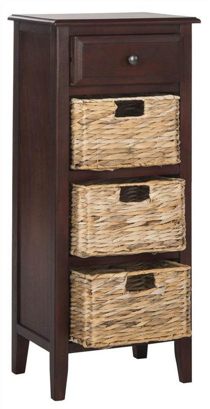 SAFAVIEH Furniture - Michaela 1-Drawer Storage Unit - Cherry - Solid Wood - Farmhouse Basket Tower Design - Ideal for Living Room, Entryway, 15"W x 12"D x 36"H - Fully Assembled (AMH5744C)