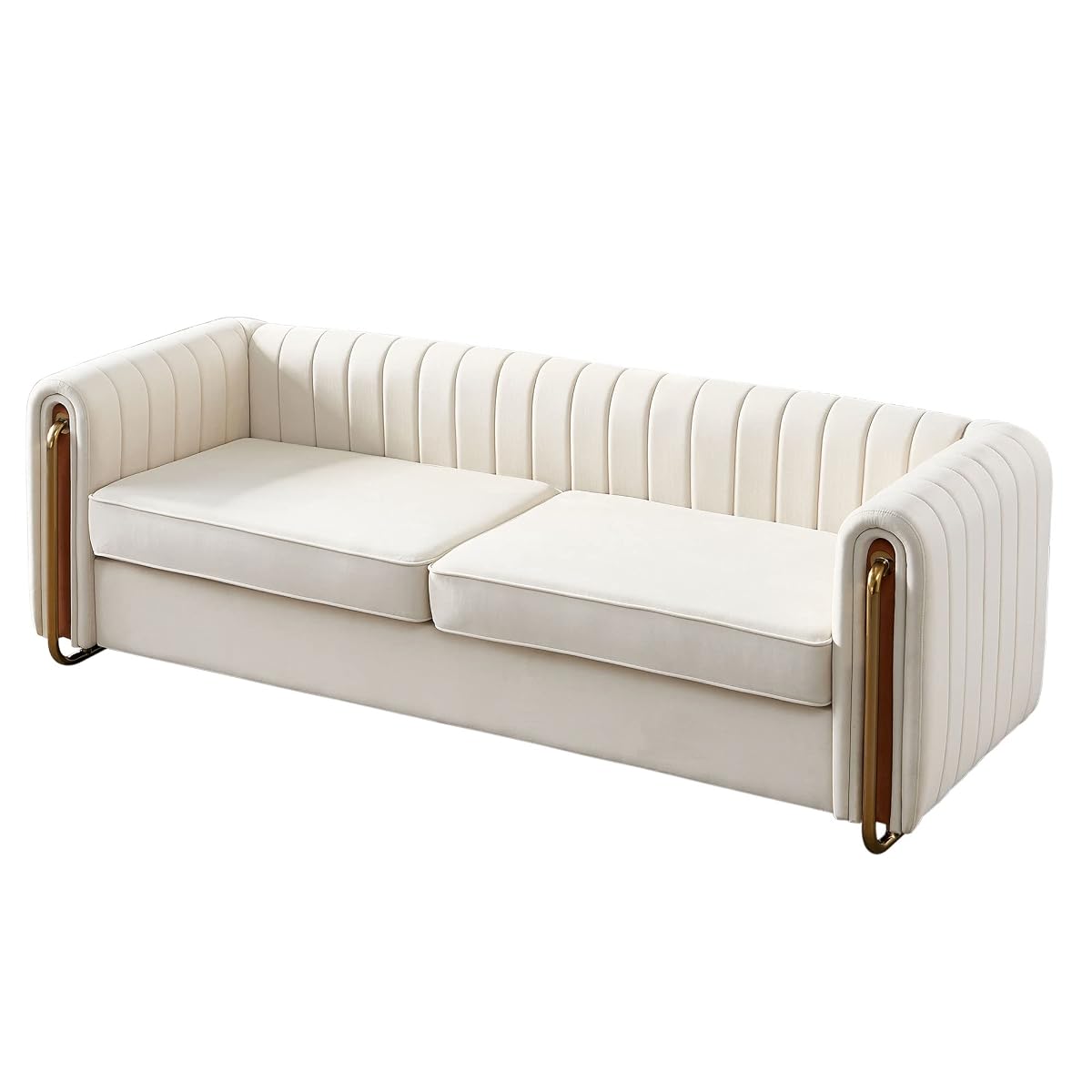 Chesterfield Velvet Sofa Upholstered Couch with Removable Cushions and Gold Metal Legs, for Living Room Office Apartment (Beige)