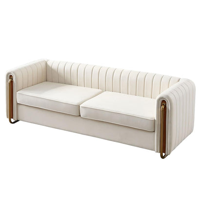 Chesterfield Velvet Sofa Upholstered Couch with Removable Cushions and Gold Metal Legs, for Living Room Office Apartment (Beige)