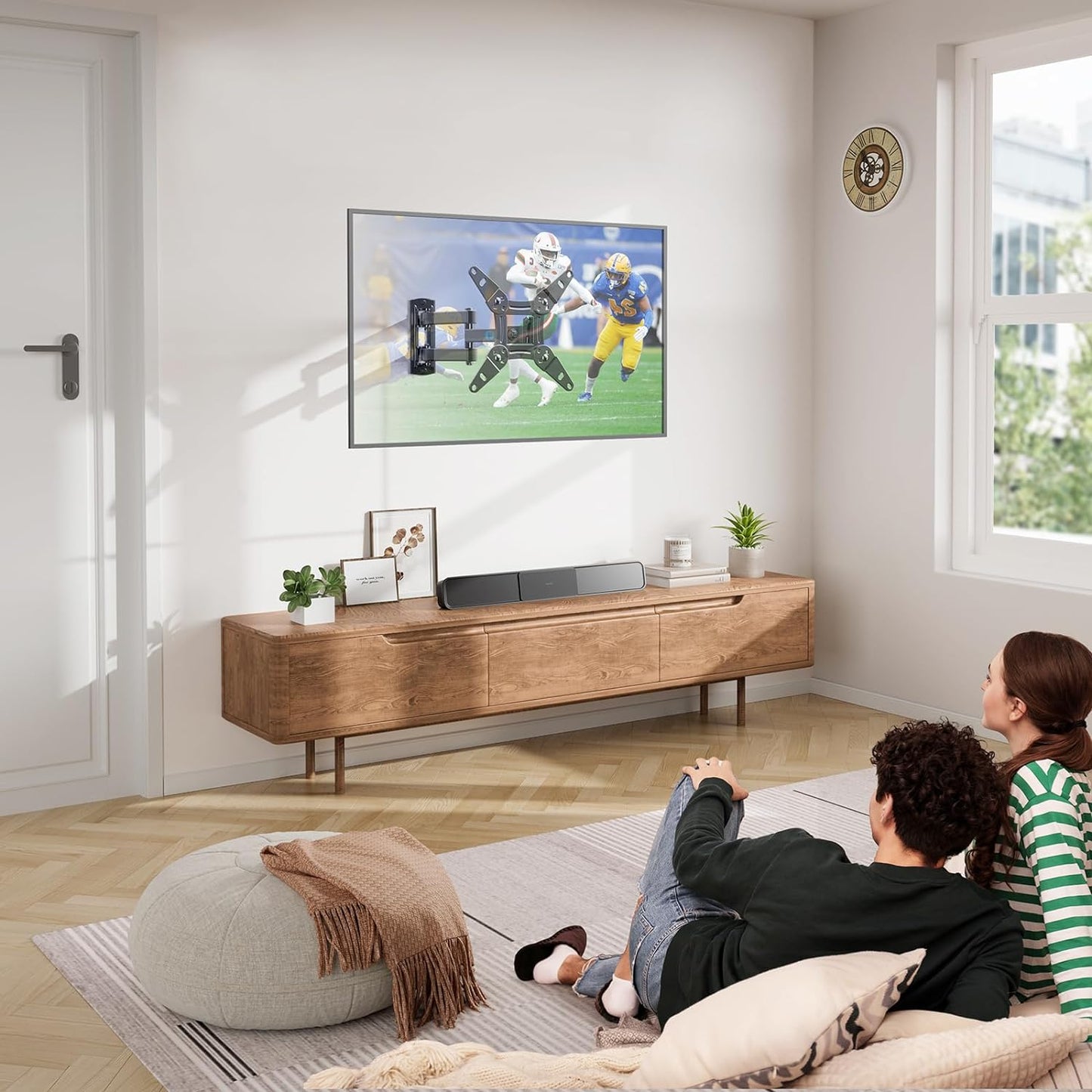Full Motion TV Monitor Wall Mount Bracket Swivel Tilt Extension Rotation for Echo Show 21/15 and Most 13-42 Inch LED LCD Flat Curved Screen Tvs & Monitors, Max VESA 200X200Mm up to 44Lbs