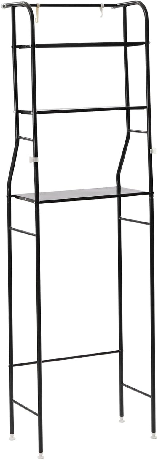 3-Tier over the Toilet Storage, Freestanding Bathroom Shelf with 4 Hooks, over Toilet Wire Shelving for Bathroom Storage, Black