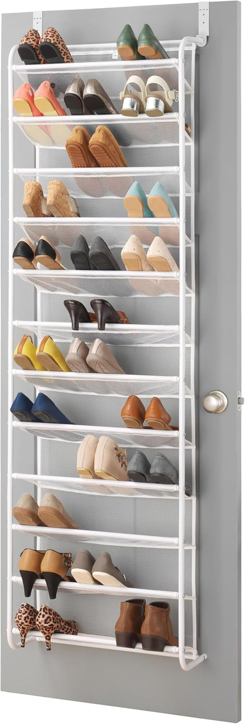 36 Pair over the Door Shoe Organizer, 12 Tier Hanging Shoe Organizer, Heavy Duty Metal & Mesh Shoe Holder, Hanging Shoe Rack for Closet Organizer & Storage, 69"L X 21.7"W X 7.5"H, White