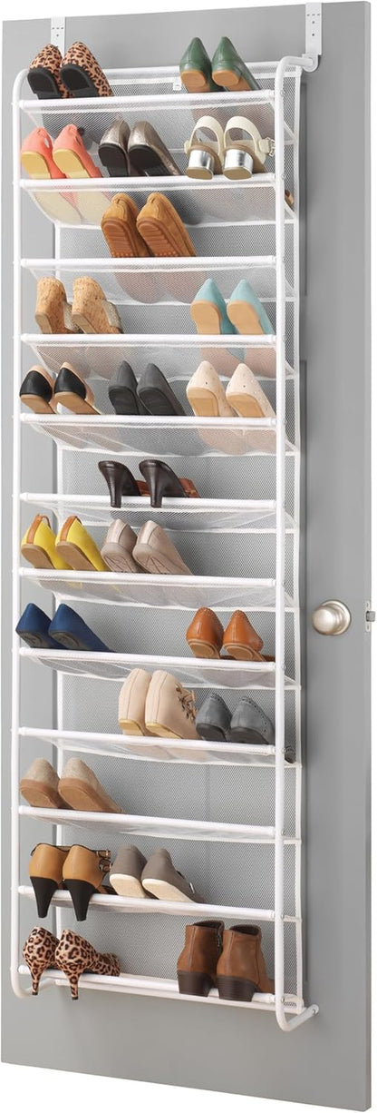 36 Pair over the Door Shoe Organizer, 12 Tier Hanging Shoe Organizer, Heavy Duty Metal & Mesh Shoe Holder, Hanging Shoe Rack for Closet Organizer & Storage, 69"L X 21.7"W X 7.5"H, White