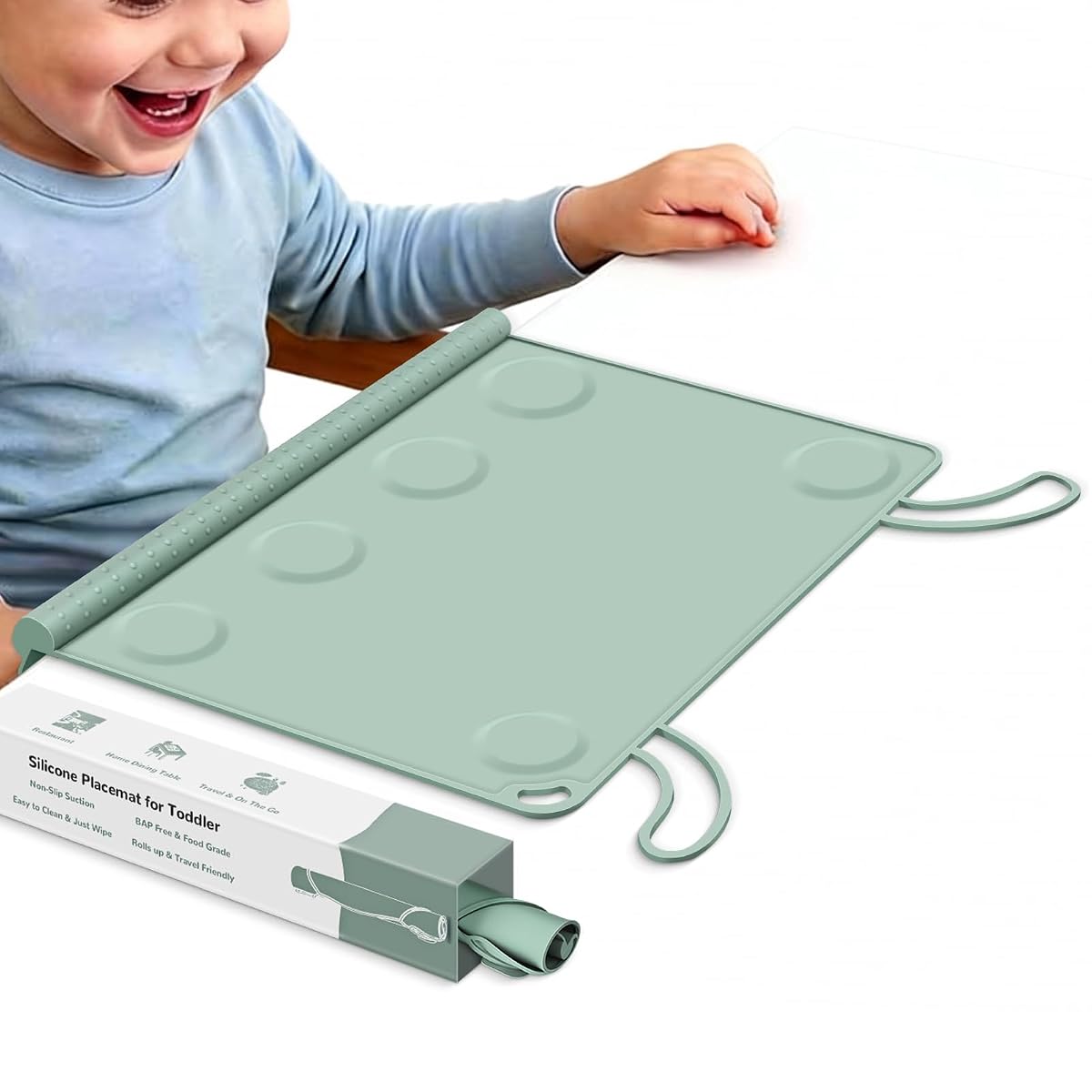 Silicone Placemat for Toddler Eating: Wipe Clean & Roll Up in The Diaper Bag - Table Mat for Restaurant/Travel/On-The-Go