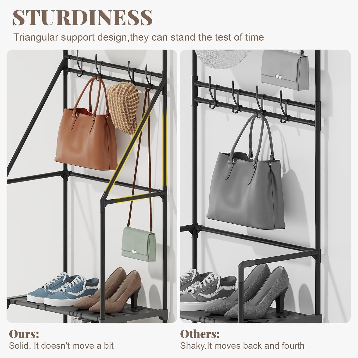 Coat Rack with Shoe Storage, Space-Saving Entryway Coat Shoe Rack, Easy Assembly Hall Tree, Multifunctional Storage Solution，Black