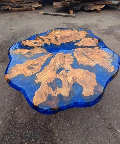 Customized Resin Epoxy Round Table Top, Blue Ocean River Look, Coffee Table Design, Resin Table, Luxury Decor Table, Walnut Table, Wooden Resin Table, (Without Stand, 46 x 46 Inches)