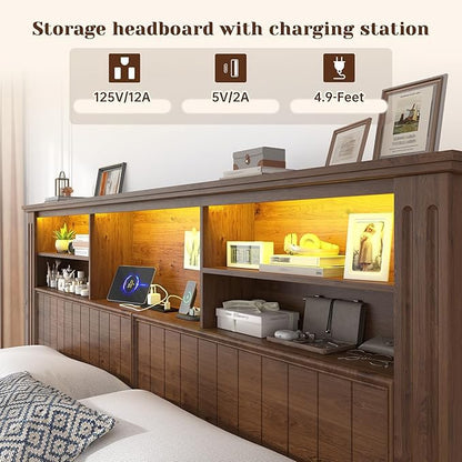 King Size Bed Frame and Headboard & Storage,4 Drawers,Brown, view 5