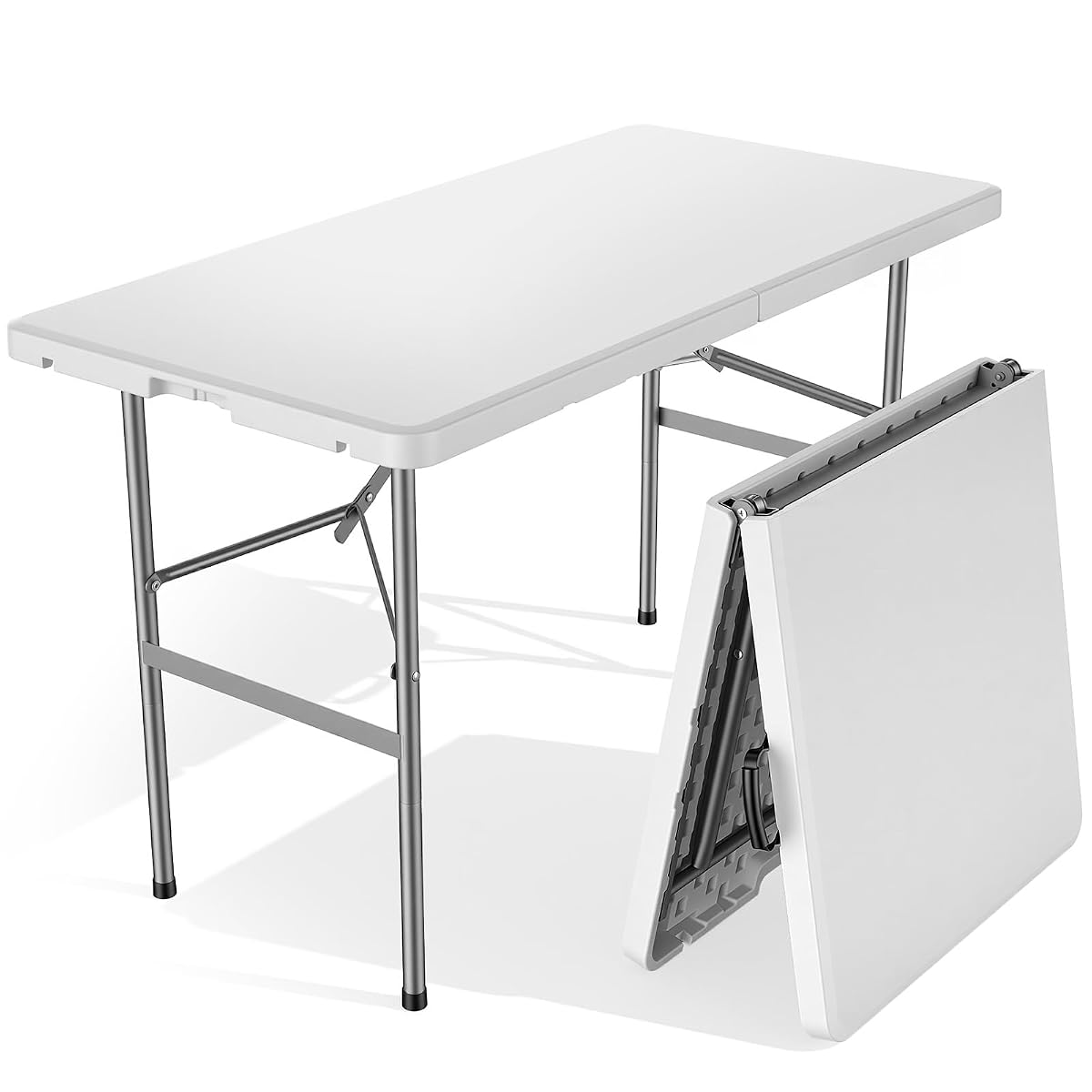 4 FT Folding Picnic Table Easy to Fold and Store, Foldable Table for Camping Picnic Dining Party Kitchen Outdoor Indoor with Carrying Handle