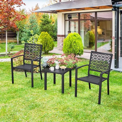 Yaheetech Metal Patio Chairs Set of 2 Steel Stackable Dining Chairs | Steel construction with stackable design and lattice back creates stable patio seating that assembles easily for dining.